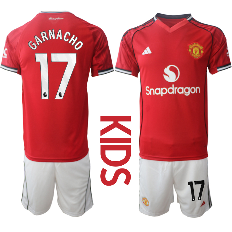 Youth 2025-2026 Club Manchester United home Red #17 Soccer Jersey